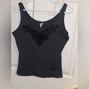 Vintage Unbranded Black Beaded Accent Tank Top